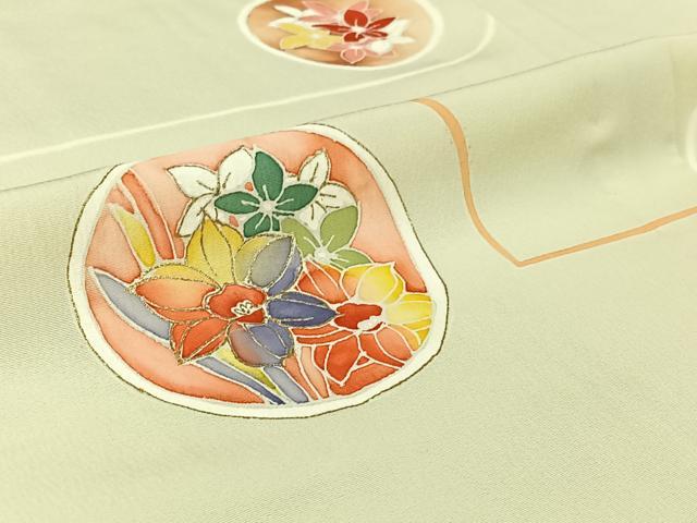 平和屋着物▽上質な小紋　単衣　花丸文　金彩　正絹　逸品　AABJ0196jh