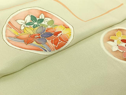 平和屋着物▽上質な小紋　単衣　花丸文　金彩　正絹　逸品　AABJ0196jh