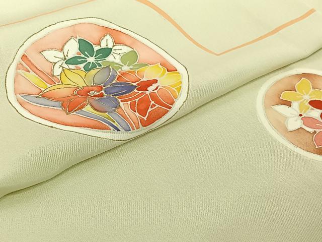 平和屋着物▽上質な小紋　単衣　花丸文　金彩　正絹　逸品　AABJ0196jh