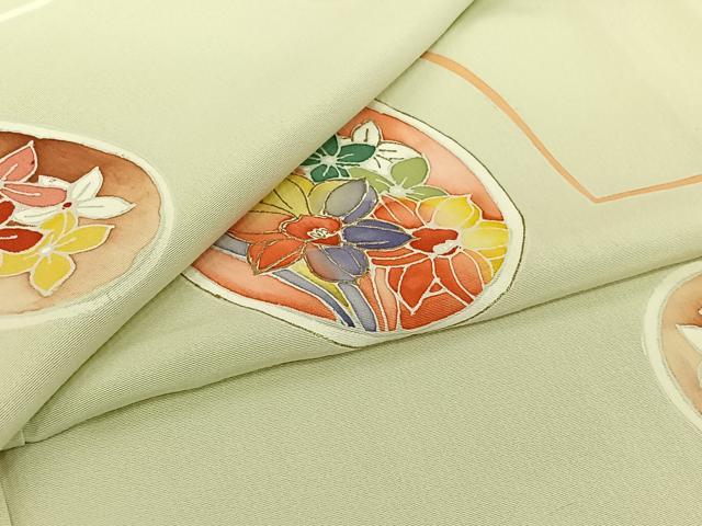 平和屋着物▽上質な小紋　単衣　花丸文　金彩　正絹　逸品　AABJ0196jh
