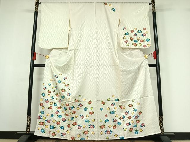 平和屋着物▽訪問着　単衣　草花文　正絹　逸品　AABJ0198jh