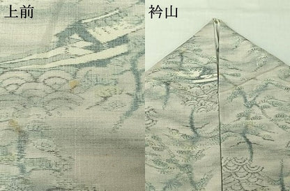 平和屋着物▽上質な紬　単衣　風景松文　正絹　逸品　AABJ0200jh
