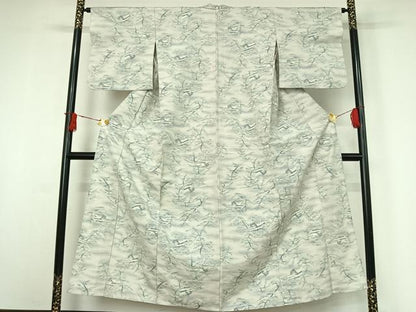 平和屋着物▽上質な紬　単衣　風景松文　正絹　逸品　AABJ0200jh