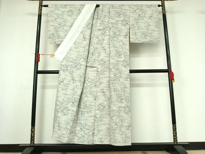 平和屋着物▽上質な紬　単衣　風景松文　正絹　逸品　AABJ0200jh