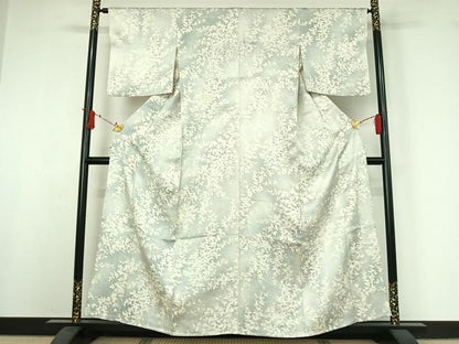 平和屋着物▽上質な小紋　単衣　草花文　正絹　逸品　AABJ0202jh