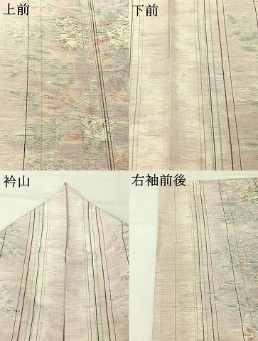 平和屋着物▽上質な紬　単衣　草花文　正絹　逸品　AABJ0203jh