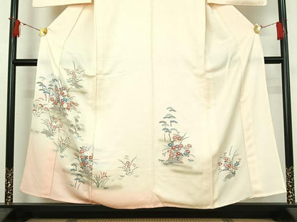 平和屋着物▽訪問着　単衣　草花文　暈し染め　正絹　逸品　AABJ0204jh