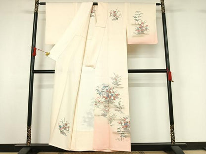 平和屋着物▽訪問着　単衣　草花文　暈し染め　正絹　逸品　AABJ0204jh