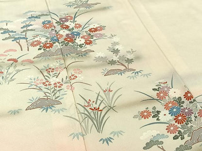 平和屋着物▽訪問着　単衣　草花文　暈し染め　正絹　逸品　AABJ0204jh