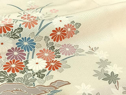平和屋着物▽訪問着　単衣　草花文　暈し染め　正絹　逸品　AABJ0204jh