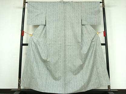 平和屋着物▽上質な紬　単衣　波文　正絹　逸品　AABJ0205jh