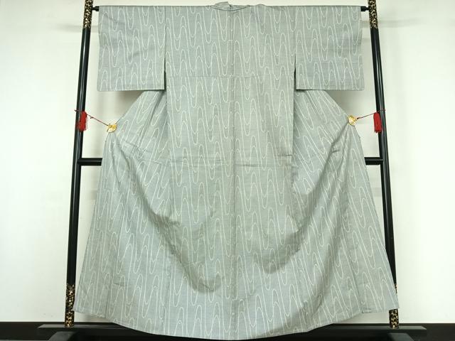 平和屋着物▽上質な紬　単衣　波文　正絹　逸品　AABJ0205jh