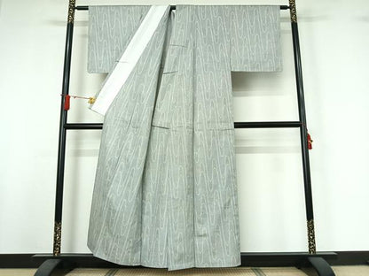 平和屋着物▽上質な紬　単衣　波文　正絹　逸品　AABJ0205jh
