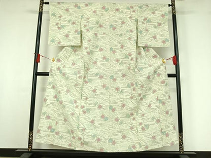 平和屋着物▽お召　単衣　流水花文　正絹　逸品　AABJ0207jh