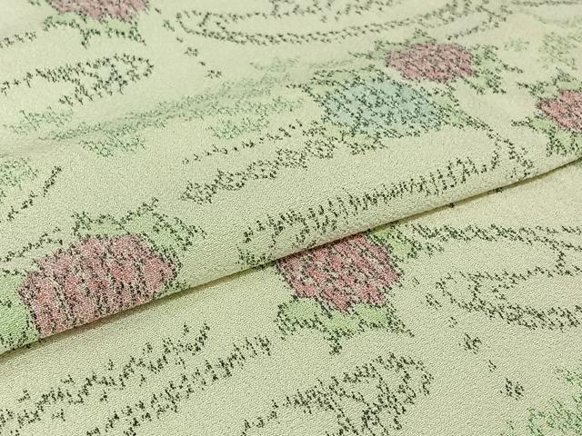 平和屋着物▽お召　単衣　流水花文　正絹　逸品　AABJ0207jh
