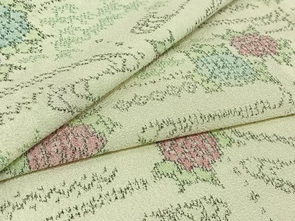 平和屋着物▽お召　単衣　流水花文　正絹　逸品　AABJ0207jh