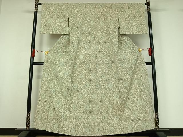 平和屋着物▽本塩沢　単衣　花菱文　正絹　逸品　AABJ0210jh