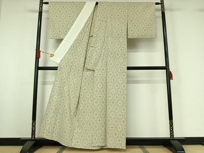 平和屋着物▽本塩沢　単衣　花菱文　正絹　逸品　AABJ0210jh