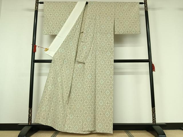 平和屋着物▽本塩沢　単衣　花菱文　正絹　逸品　AABJ0210jh