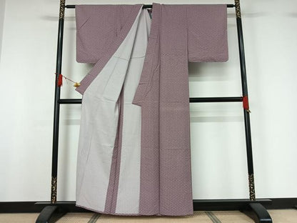 平和屋着物▽上質な小紋　単衣　菱文　正絹　逸品　未使用　AABJ0214jh