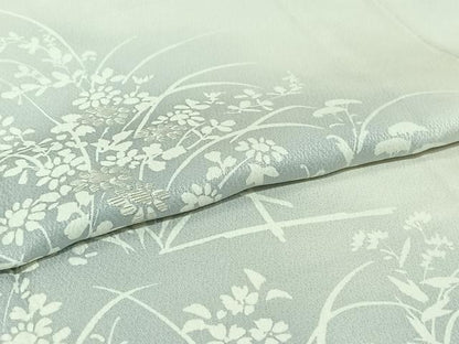 平和屋着物▽訪問着　単衣　刺繍　草花文　暈し染め　正絹　逸品　AABJ0215jh