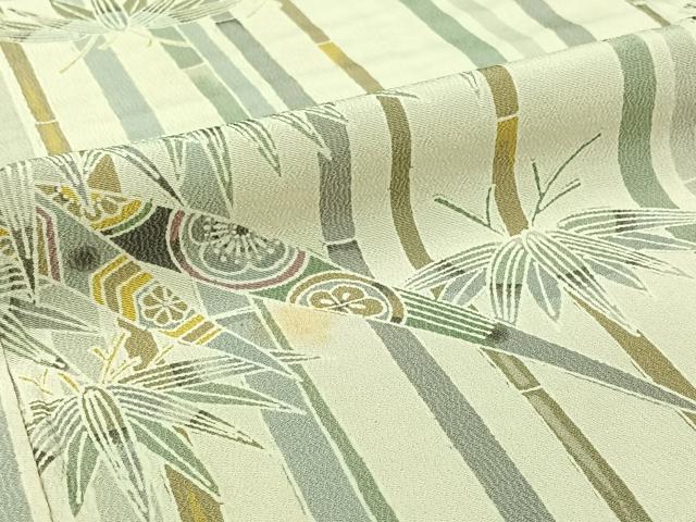 平和屋着物▽上質な小紋　単衣　笹竹花文　正絹　逸品　AABJ0216jh