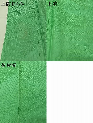平和屋着物▽上質な色無地　単衣　幾何学地紋　若竹色　正絹　逸品　AABJ0217jh