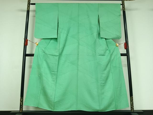 平和屋着物▽上質な色無地　単衣　幾何学地紋　若竹色　正絹　逸品　AABJ0217jh