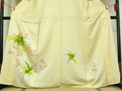 平和屋着物▽訪問着　単衣　枝花文　暈し染め　金彩　正絹　逸品　AABJ0218jh