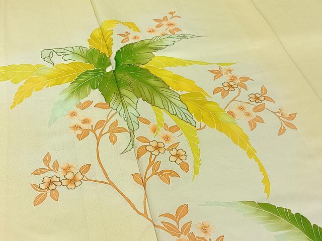 平和屋着物▽訪問着　単衣　枝花文　暈し染め　金彩　正絹　逸品　AABJ0218jh
