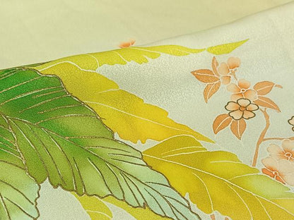 平和屋着物▽訪問着　単衣　枝花文　暈し染め　金彩　正絹　逸品　AABJ0218jh
