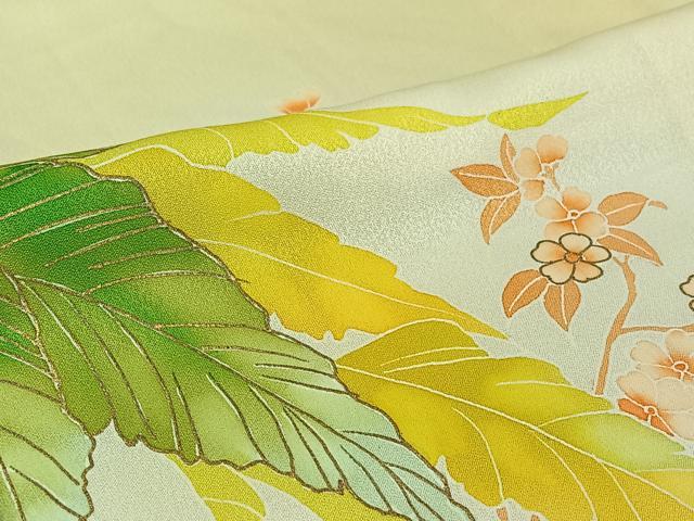 平和屋着物▽訪問着　単衣　枝花文　暈し染め　金彩　正絹　逸品　AABJ0218jh