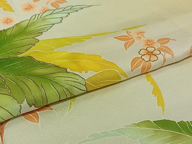 平和屋着物▽訪問着　単衣　枝花文　暈し染め　金彩　正絹　逸品　AABJ0218jh