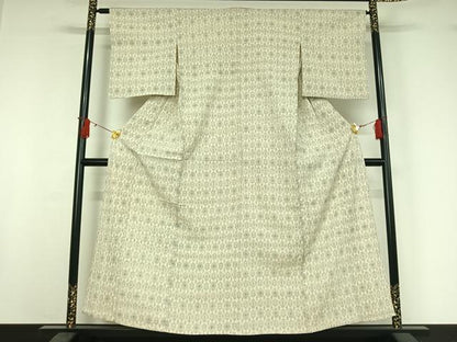 平和屋着物▽本塩沢　単衣　幾何学文様　正絹　逸品　AABJ0219jh