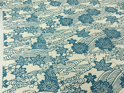 平和屋着物▽上質な小紋　単衣　お召縮緬　型染め　流水花文　正絹　逸品　AABJ0225jh