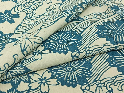 平和屋着物▽上質な小紋　単衣　お召縮緬　型染め　流水花文　正絹　逸品　AABJ0225jh