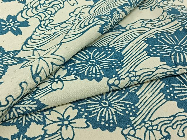 平和屋着物▽上質な小紋　単衣　お召縮緬　型染め　流水花文　正絹　逸品　AABJ0225jh