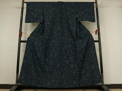平和屋着物▽上質な紬　単衣　草花文　正絹　逸品　AABJ0226jh