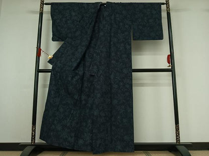 平和屋着物▽上質な紬　単衣　草花文　正絹　逸品　AABJ0226jh