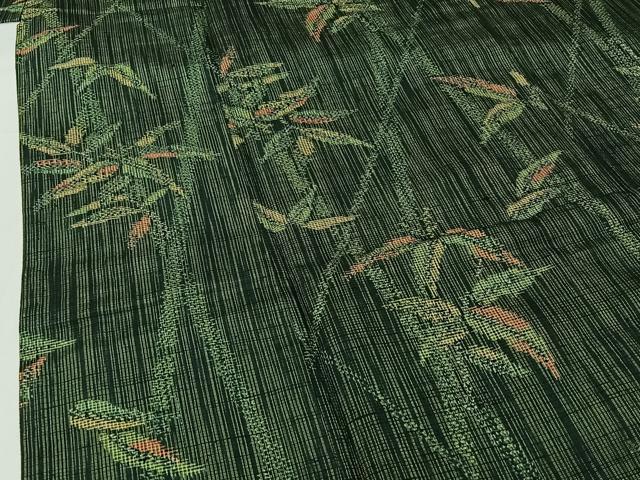 平和屋着物▽上質な紬　単衣　笹竹文　正絹　逸品　AABJ0227jh