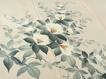 平和屋着物▽訪問着　単衣　作家物　手描き　草花文　金彩　正絹　逸品　未使用　AABJ0228jh