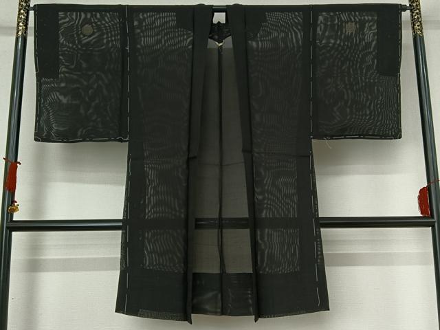 平和屋着物▽男性　黒紋付　羽織　スリーシーズン　春夏秋　塵除け　暗黒色　正絹　逸品　未使用　AABJ0229jh