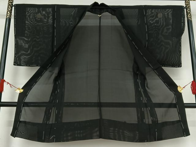 平和屋着物▽男性　黒紋付　羽織　スリーシーズン　春夏秋　塵除け　暗黒色　正絹　逸品　未使用　AABJ0229jh