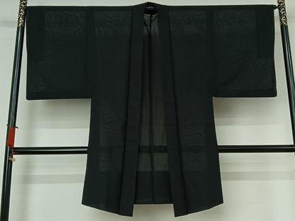 平和屋着物▽男性　長羽織　スリーシーズン　春夏秋　塵除け　暗黒色　正絹　逸品　AABJ0230jh
