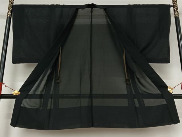 平和屋着物▽男性　長羽織　スリーシーズン　春夏秋　塵除け　暗黒色　正絹　逸品　AABJ0230jh