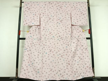平和屋着物▽上質な小紋　単衣　寿光織　舞花文　正絹　逸品　AABJ0231jh