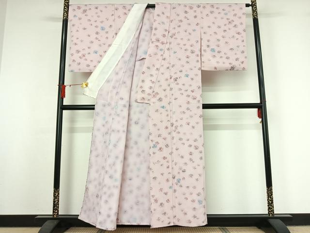 平和屋着物▽上質な小紋　単衣　寿光織　舞花文　正絹　逸品　AABJ0231jh