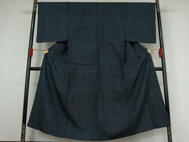 平和屋着物▽男性　結城紬　単衣　格子　正絹　逸品　AABJ0232jh