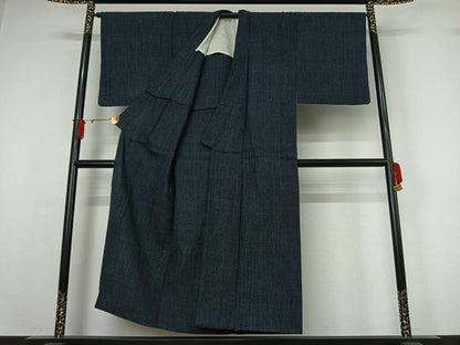 平和屋着物▽男性　結城紬　単衣　格子　正絹　逸品　AABJ0232jh