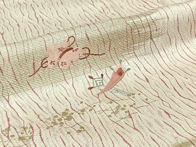平和屋着物▽訪問着　単衣　刺繍　杢目絞り　宝尽くし文　金彩　正絹　逸品　AABJ0233jh